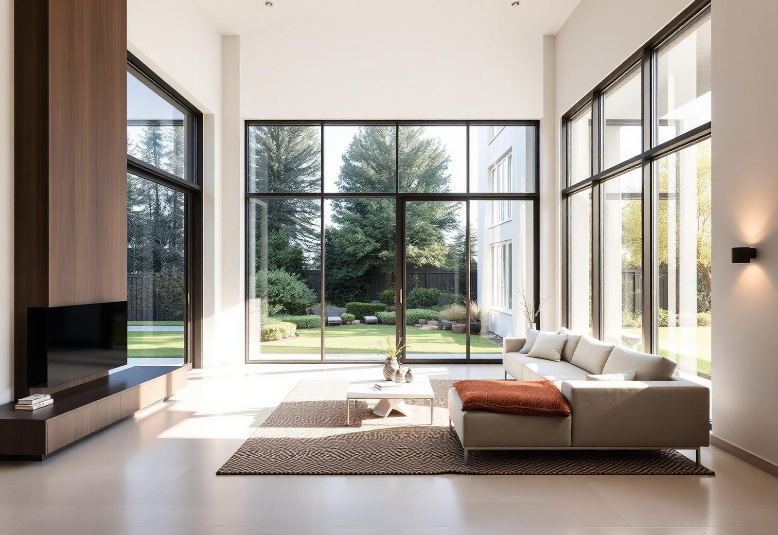 Salón de vivienda con grandes ventanales